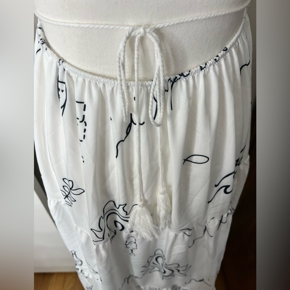 White Navy Blue Tie Front Cut Out Tiered Maxi Dress - Picture 11 of 15